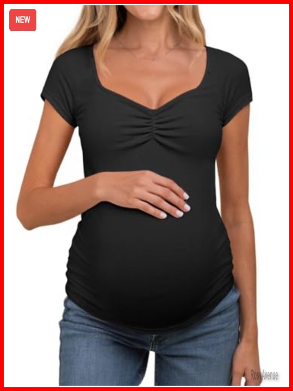 Tankaneo Women's V-Neck Maternity Top Cap Sleeve Ribbed Pregnancy T-Shirt